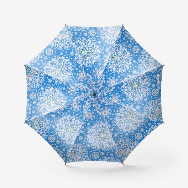 Зонт «Причудливые белые снежинки на синем. Снежная мандала»