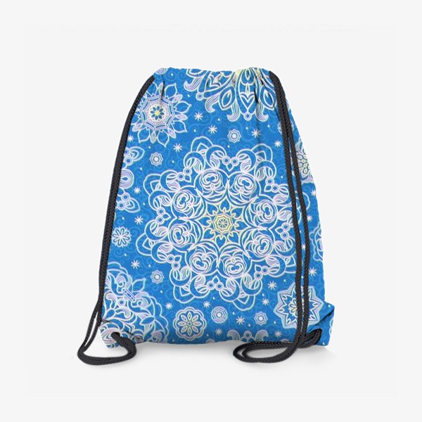 Рюкзак «Причудливые белые снежинки на синем. Снежная мандала»