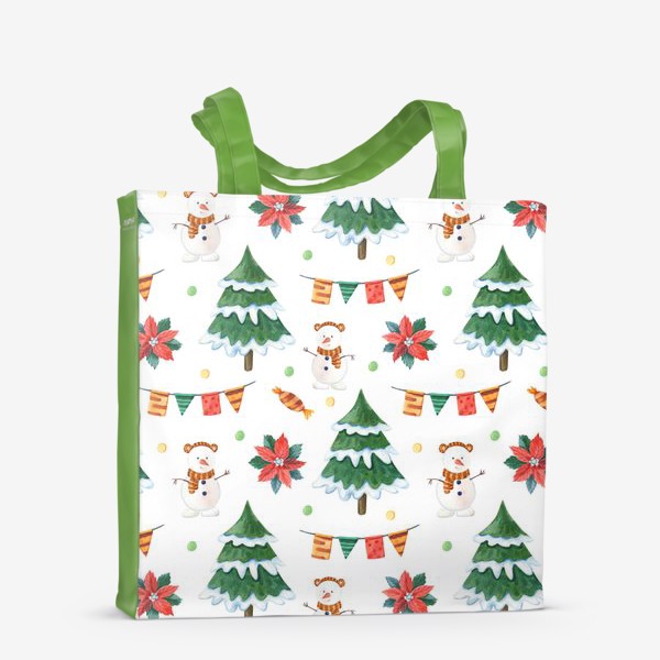 Сумка-шоппер «Новогодний с елками и снеговиками»