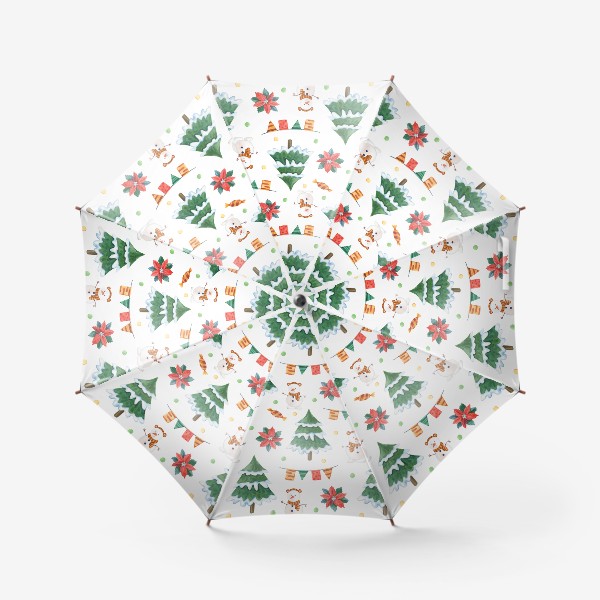 Зонт «Новогодний с елками и снеговиками»