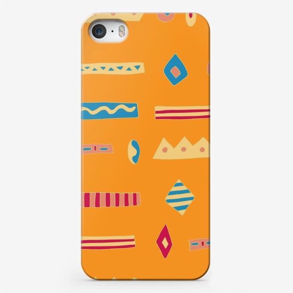 Чехол iPhone «Ромбы треугольники и круги на оранжевом»