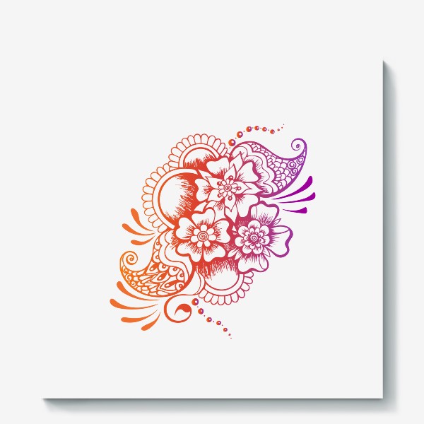 Холст &laquo;Узор цветы, арки, огурцы пейсли в стиле индийского рисунка хной мехенди. Дизайн с модным градиентом&raquo;