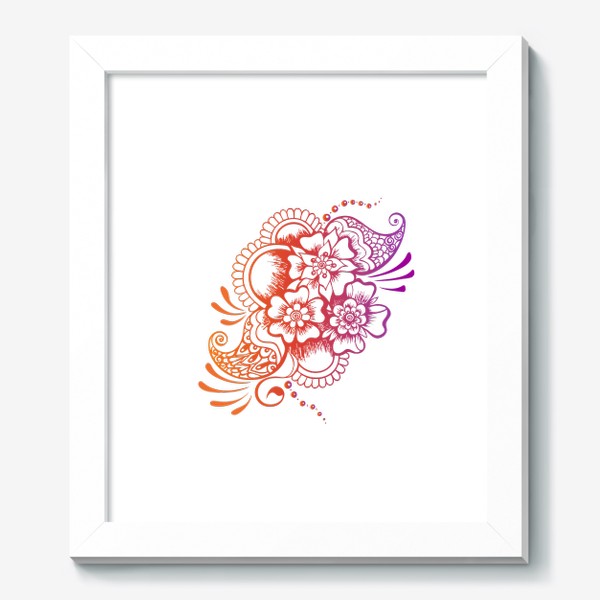 Картина «Узор цветы, арки, огурцы пейсли в стиле индийского рисунка хной мехенди. Дизайн с модным градиентом»