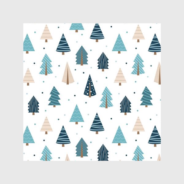 Шторы «Зимний лес - Голубые елки на белом фоне»