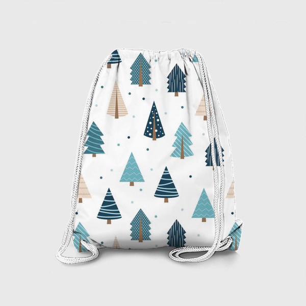 Рюкзак «Зимний лес - Голубые елки на белом фоне»