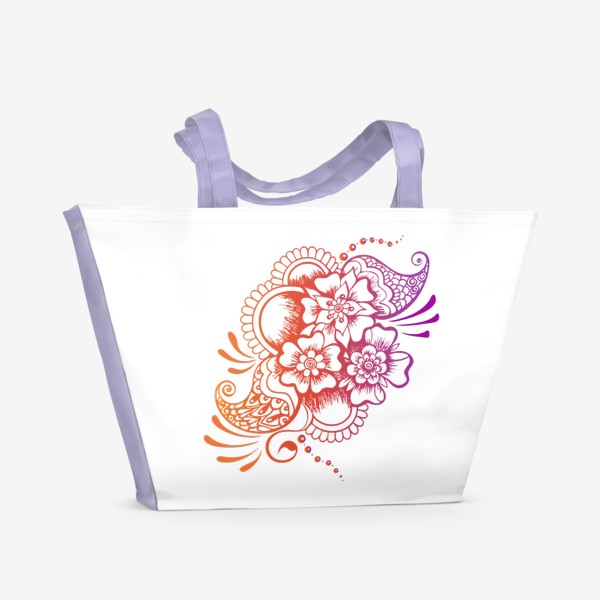 Пляжная сумка «Узор цветы, арки, огурцы пейсли в стиле индийского рисунка хной мехенди. Дизайн с модным градиентом»
