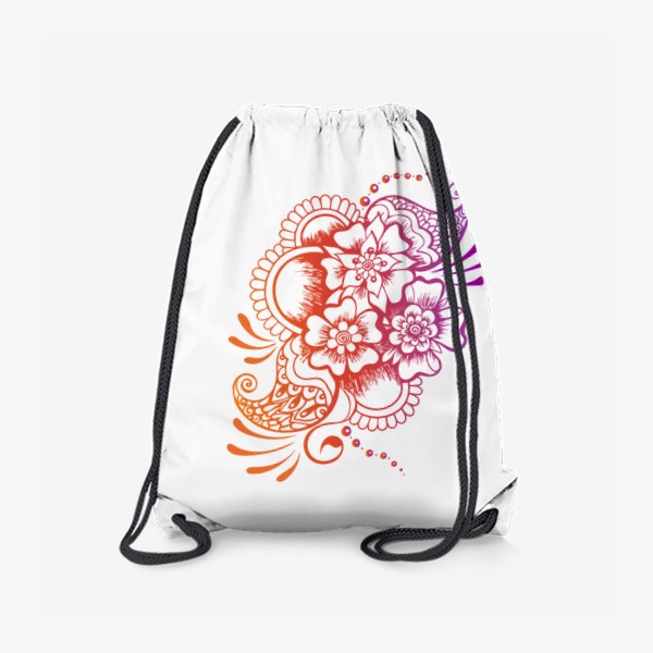 Рюкзак &laquo;Узор цветы, арки, огурцы пейсли в стиле индийского рисунка хной мехенди. Дизайн с модным градиентом&raquo;