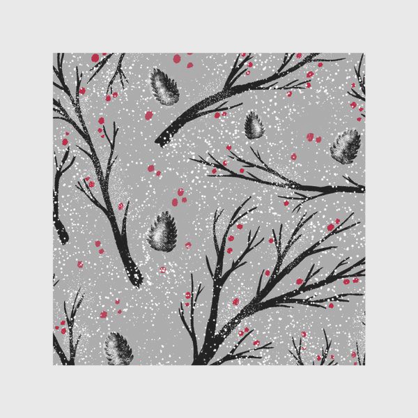 Скатерть «Зимние деревья, шишки, ягоды и снег»