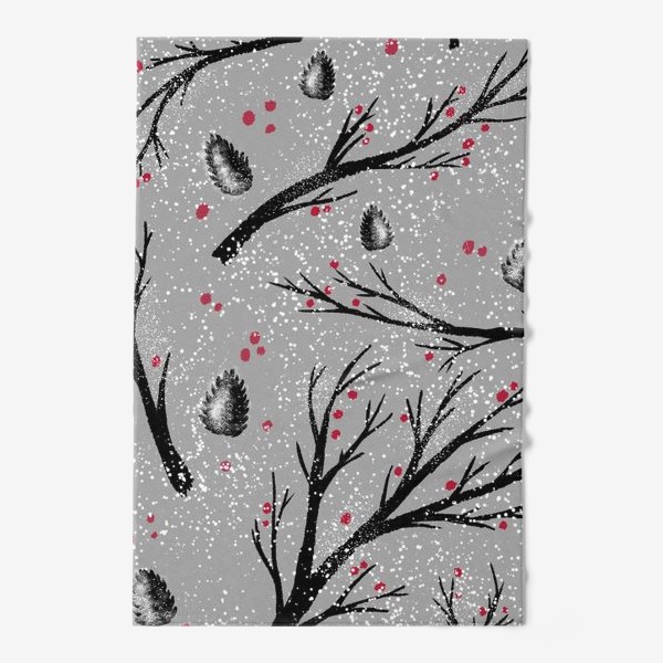 Полотенце «Зимние деревья, шишки, ягоды и снег»