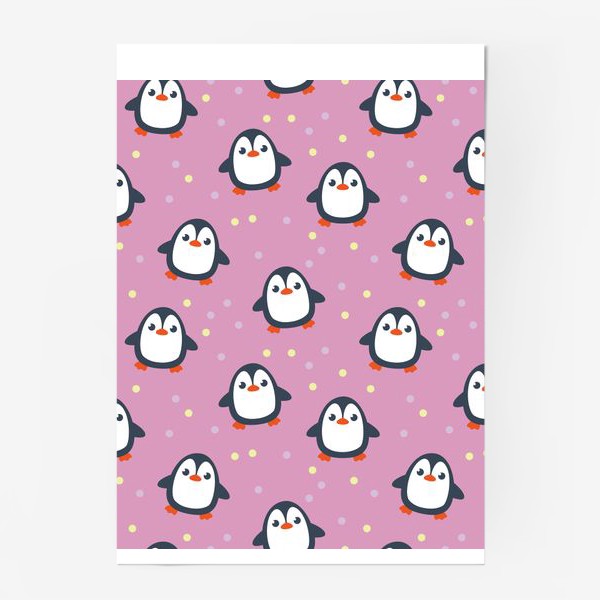 Постер «Пингвины на розовом фоне»