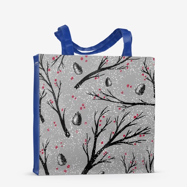 Сумка-шоппер «Зимние деревья, шишки, ягоды и снег»