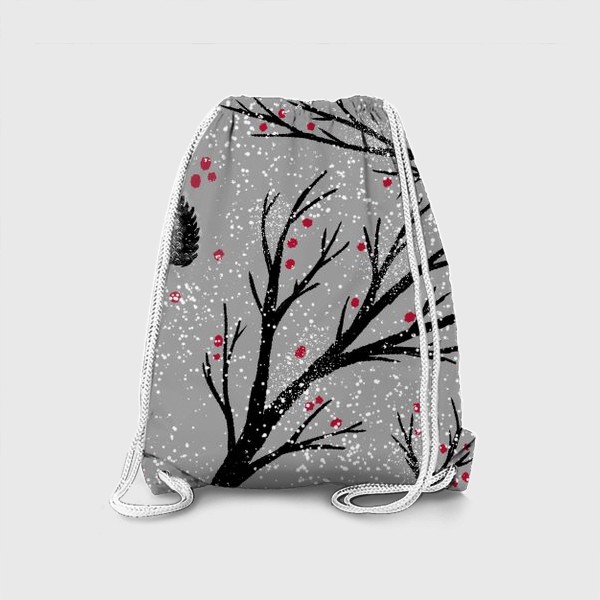 Рюкзак «Зимние деревья, шишки, ягоды и снег»