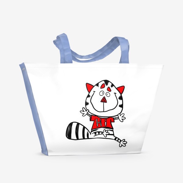 Пляжная сумка «Кот в красной футболке»