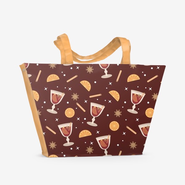Пляжная сумка &laquo;Глинтвейн - зимний узор с вином и апельсинами&raquo;