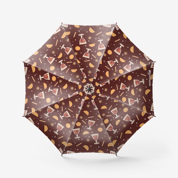 Зонт &laquo;Глинтвейн - зимний узор с вином и апельсинами&raquo;