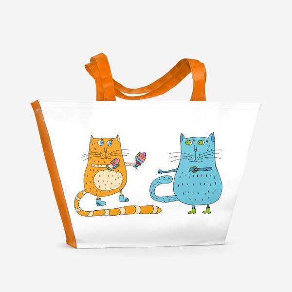 Пляжная сумка &laquo;Влюбленный кот дарит котику рыбок&raquo;