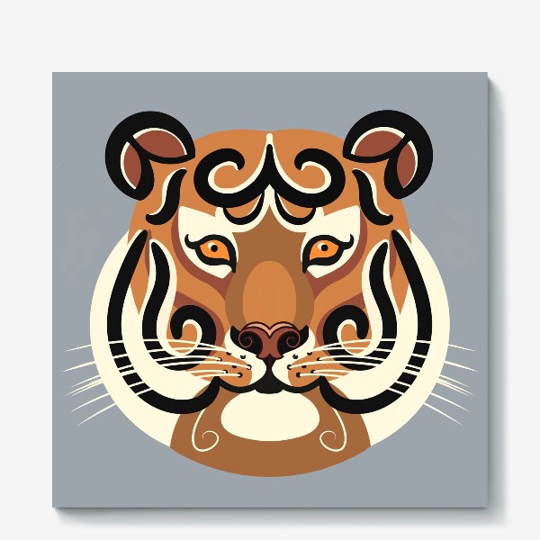 Холст «Стилизованный портрет тигра на сером фоне»