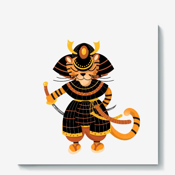 Холст «Тигр-самурай. Веселый персонаж. Гороскоп Год Тигра»