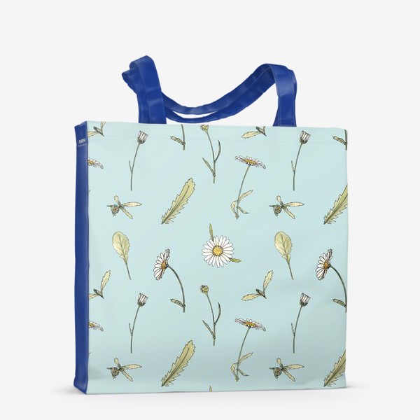 Сумка-шоппер «Ромашки, полевые цветы, лето, на голубом фоне»
