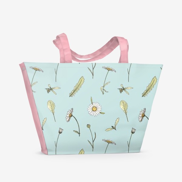 Пляжная сумка &laquo;Ромашки, полевые цветы, лето, на голубом фоне&raquo;
