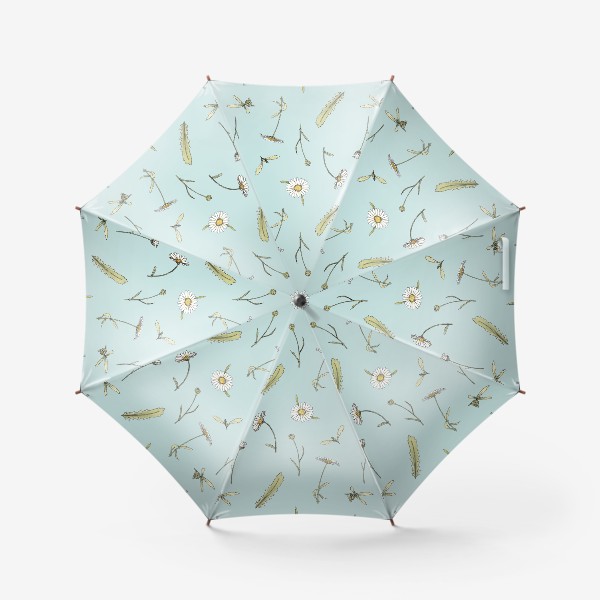 Зонт «Ромашки, полевые цветы, лето, на голубом фоне»