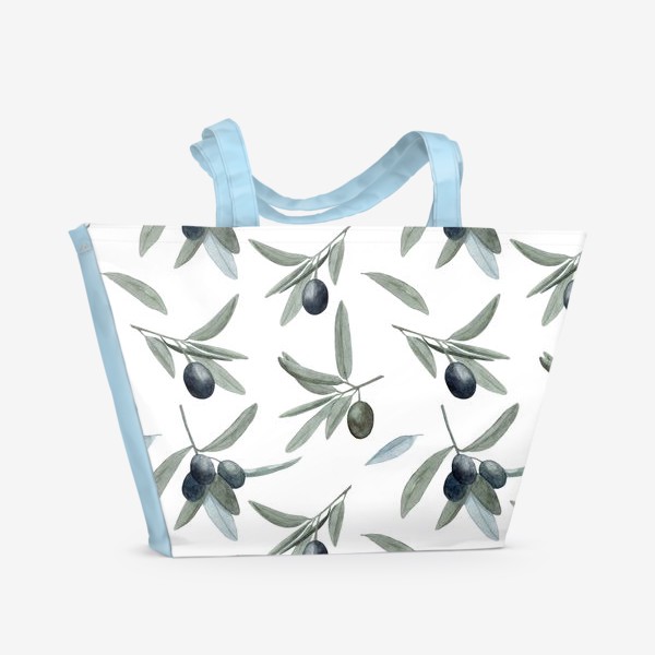 Пляжная сумка «Оливки, лето средиземноморье, акварель на белом»