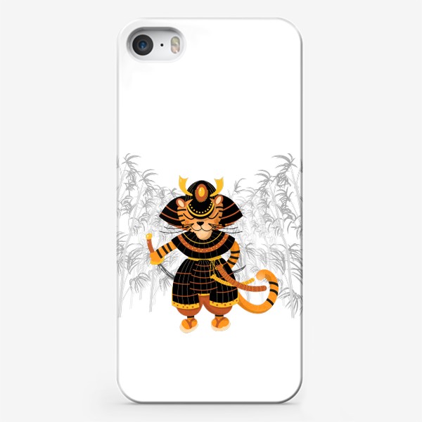 Чехол iPhone «Тигр-самурай на фоне бамбука. Веселый персонаж. Гороскоп Год Тигра»