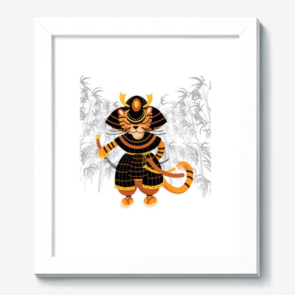Картина «Тигр-самурай на фоне бамбука. Веселый персонаж. Гороскоп Год Тигра»