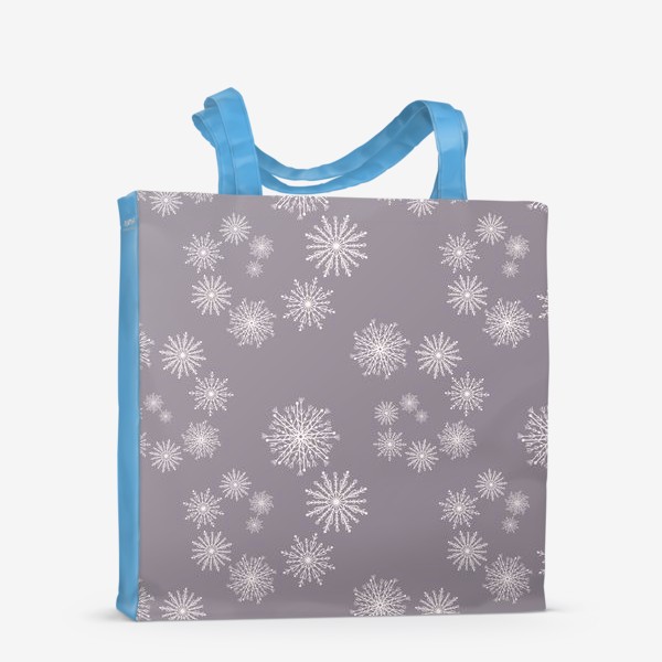 Сумка-шоппер «Снежинки новогодний зимний принт на сером фоне »