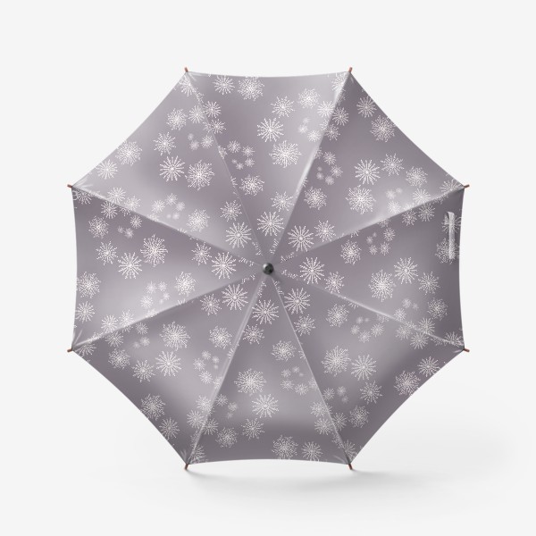 Зонт «Снежинки новогодний зимний принт на сером фоне »