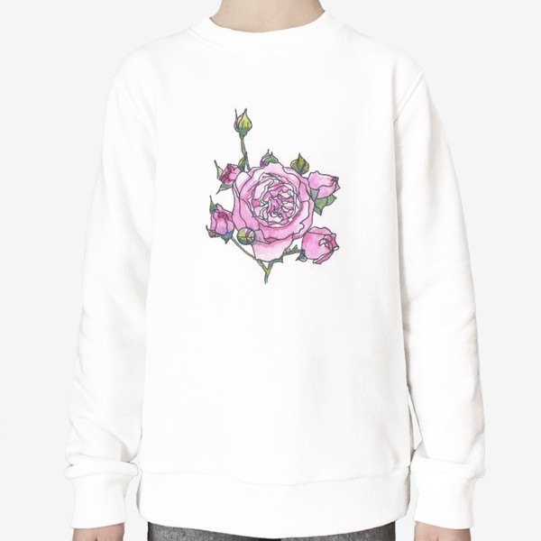 Свитшот &laquo;Розовая английская роза Остина, ботанический скетч, акварель&raquo;