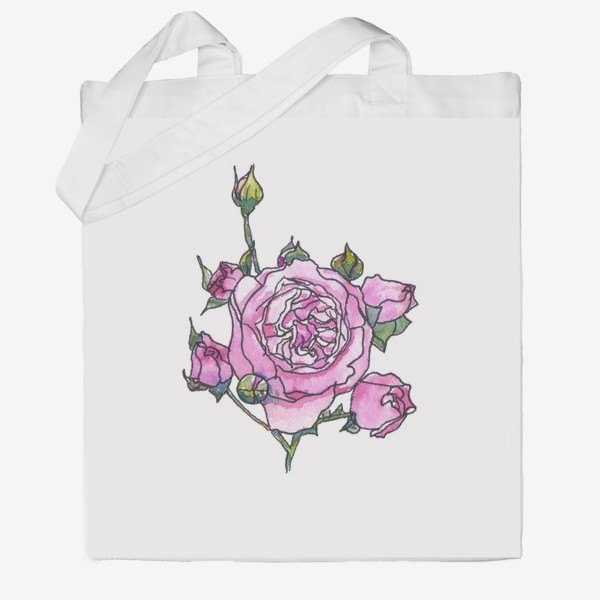 Сумка хб &laquo;Розовая английская роза Остина, ботанический скетч, акварель&raquo;