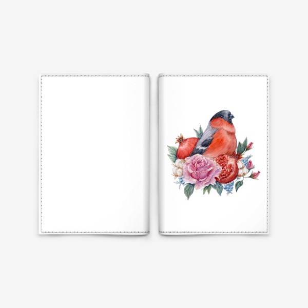 Обложка для паспорта «Снегирь с цветами и листьями»