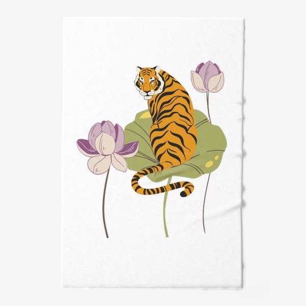 Полотенце «Амурский тигр на цветке лотоса. Символ года 2022»