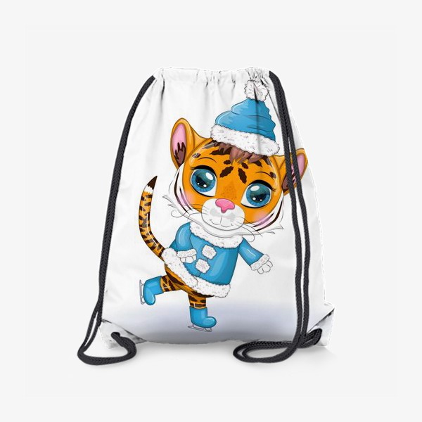 Рюкзак «Тигр мальчик в голубом костюме на коньках. НГ 2022»