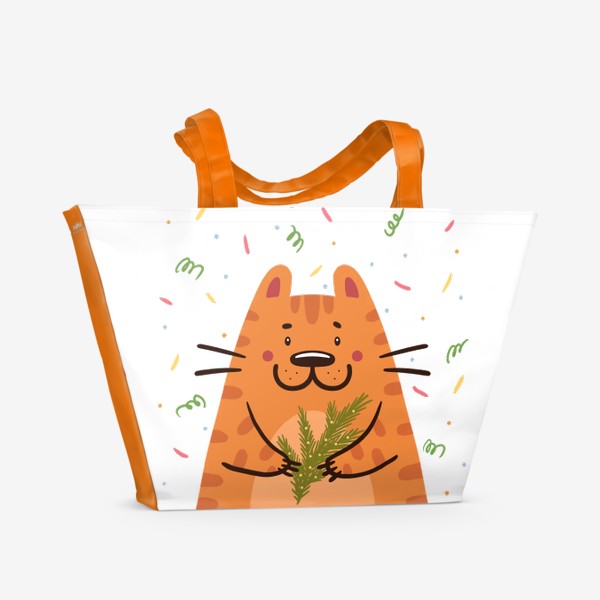 Пляжная сумка &laquo;Милый тигр с еловой веточкой. Новый год 2022. Год тигра&raquo;