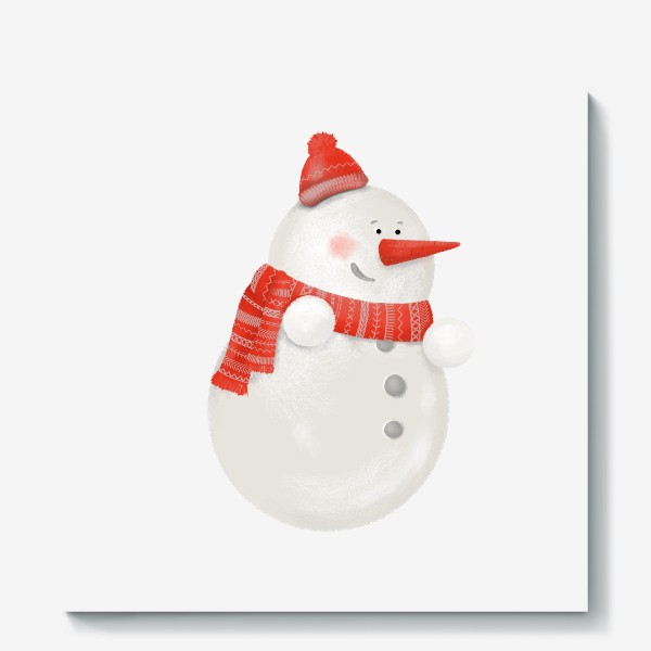 Холст «Снеговик. Новогоднее волшебство. Подарок. Новый год, Рождество. Дед Мороз, Санта Клаус. Зима. Снег, шарф, шапка»