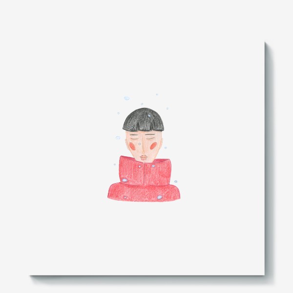 Холст &laquo;Мальчик в красном пуховике под снегом Минимализм&raquo;