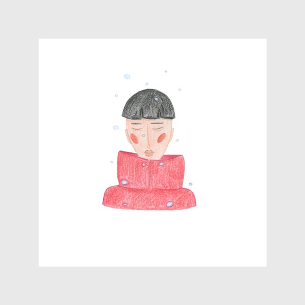 Шторы &laquo;Мальчик в красном пуховике под снегом Минимализм&raquo;
