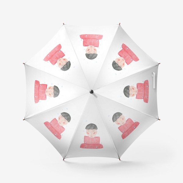 Зонт «Мальчик в красном пуховике под снегом Минимализм»