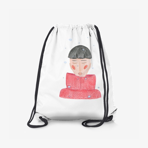 Рюкзак «Мальчик в красном пуховике под снегом Минимализм»