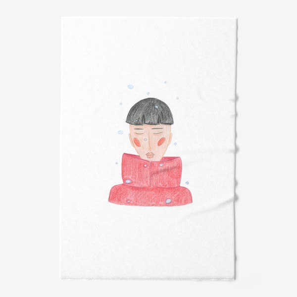 Полотенце &laquo;Мальчик в красном пуховике под снегом Минимализм&raquo;