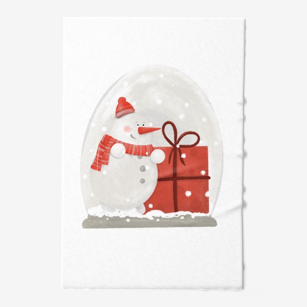 Полотенце «Снеговик. Снежный шар. волшебство. Подарок. Новый год, Рождество. Дед Мороз, Санта Клаус. Зима. Снег, шарф, шапка»