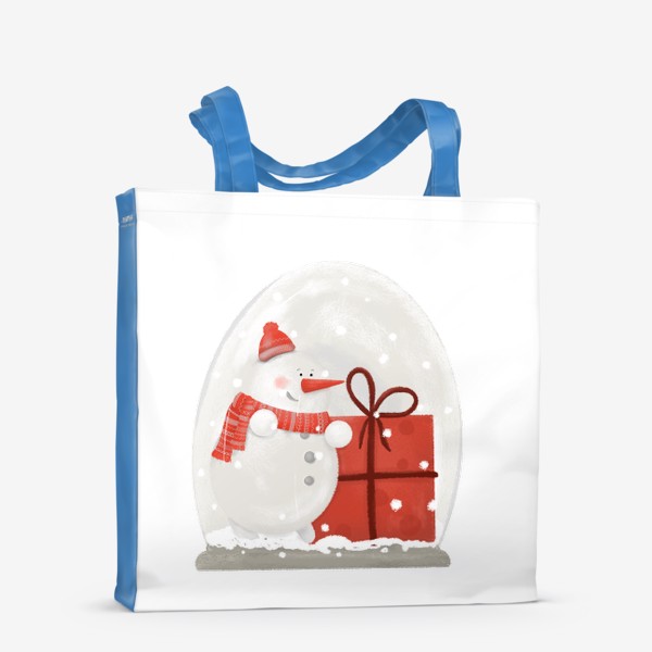 Сумка-шоппер «Снеговик. Снежный шар. волшебство. Подарок. Новый год, Рождество. Дед Мороз, Санта Клаус. Зима. Снег, шарф, шапка»