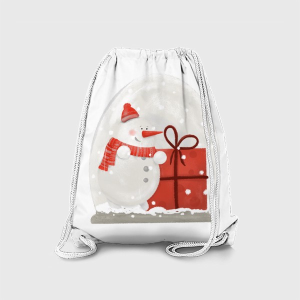 Рюкзак «Снеговик. Снежный шар. волшебство. Подарок. Новый год, Рождество. Дед Мороз, Санта Клаус. Зима. Снег, шарф, шапка»