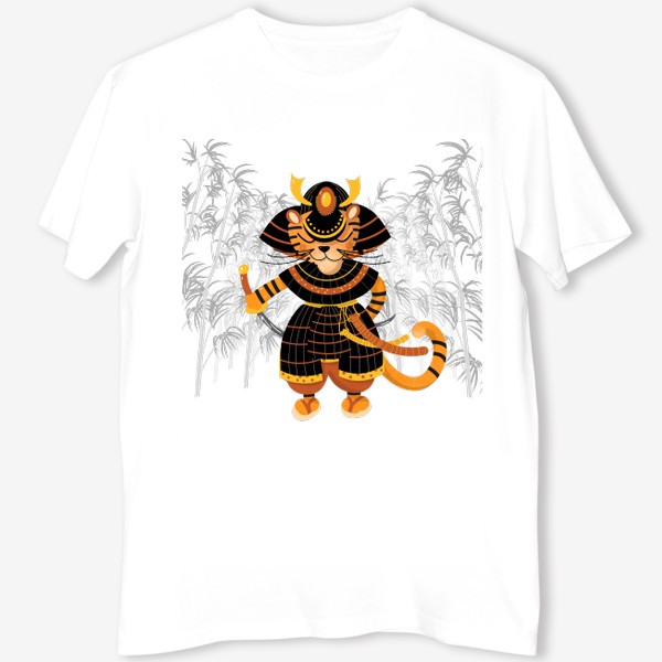 Футболка &laquo;Тигр-самурай на фоне бамбука. Веселый персонаж. Гороскоп Год Тигра&raquo;