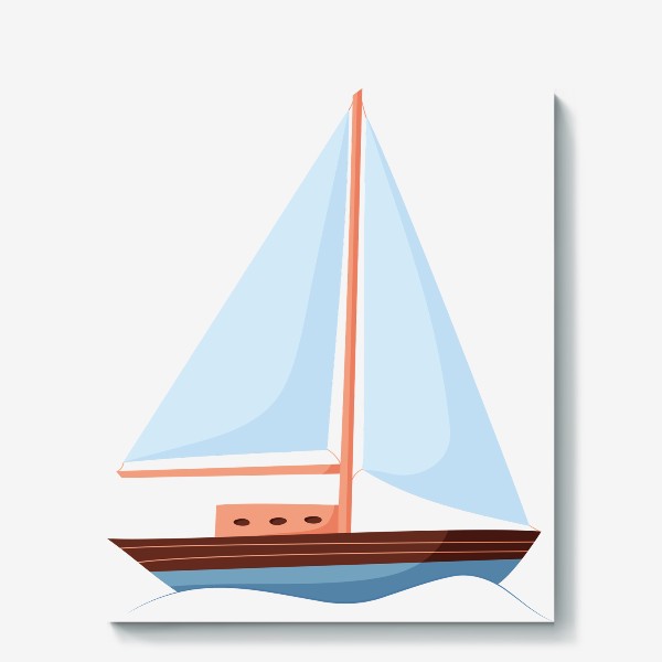 Холст «Яхта на волне, с голубыми парусами.»