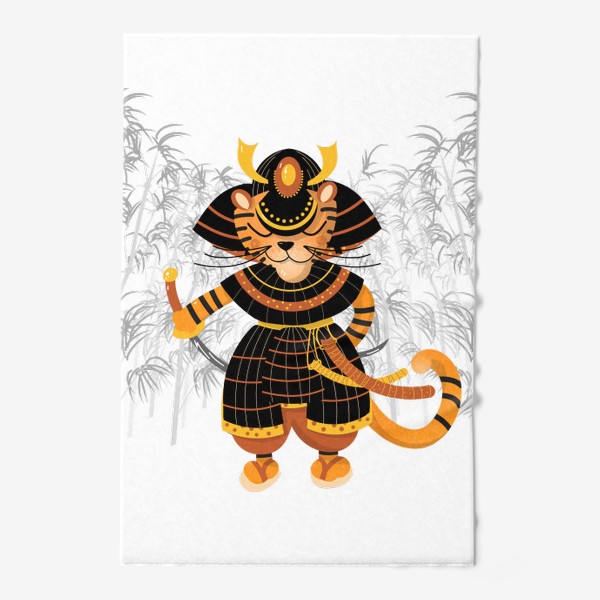 Полотенце &laquo;Тигр-самурай на фоне бамбука. Веселый персонаж. Гороскоп Год Тигра&raquo;