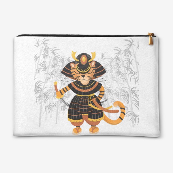 Косметичка «Тигр-самурай на фоне бамбука. Веселый персонаж. Гороскоп Год Тигра»