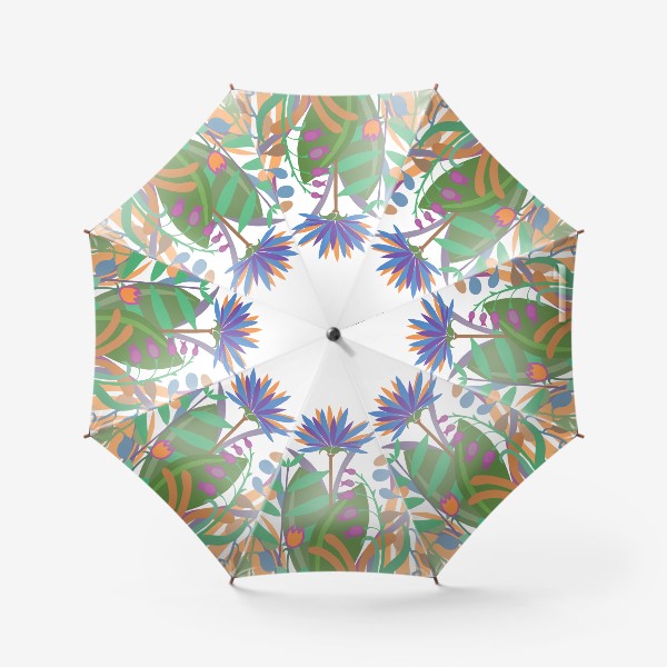 Зонт «Цветочная композиция №5. (Синий, оранжевый, фиолетовый, зеленый).»